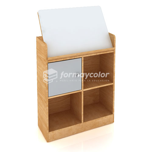 Estante bajo con pizarra inclinada